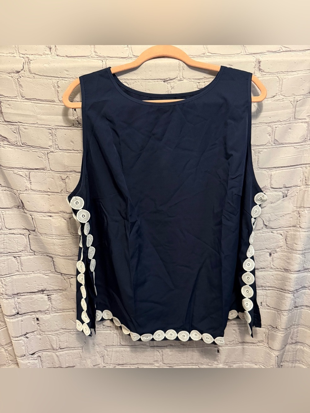 SHEIN Navy Tank Top and Shorts with White Crochet Accent